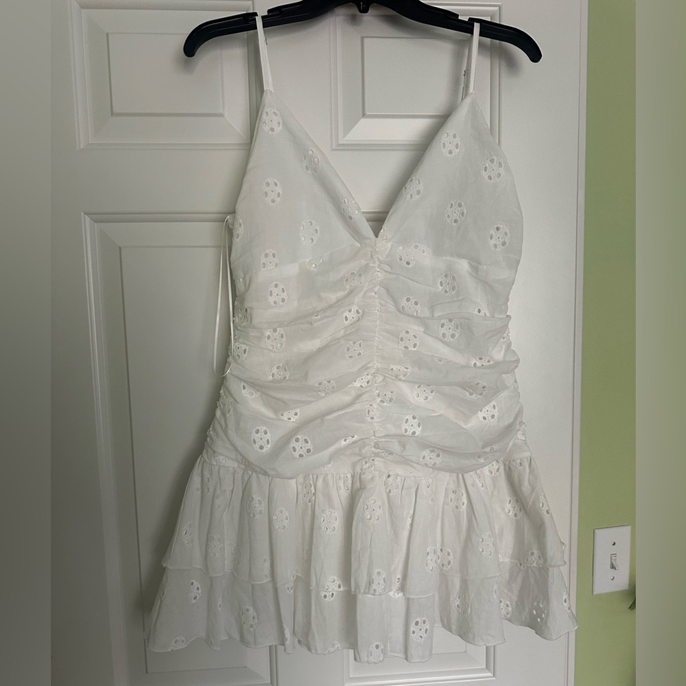 New with tags white princess polly linen/eyelet ruffle mini dress size 8